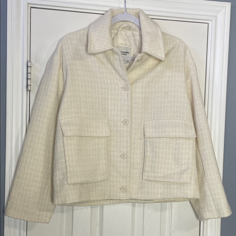 Abercrombie & Fitch Cream Tweed Pea Coat